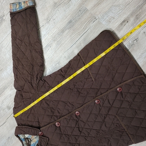 L.L. Bean Brown Quilted Collared Jacket with Plaid Lining - Picture 12 of 13